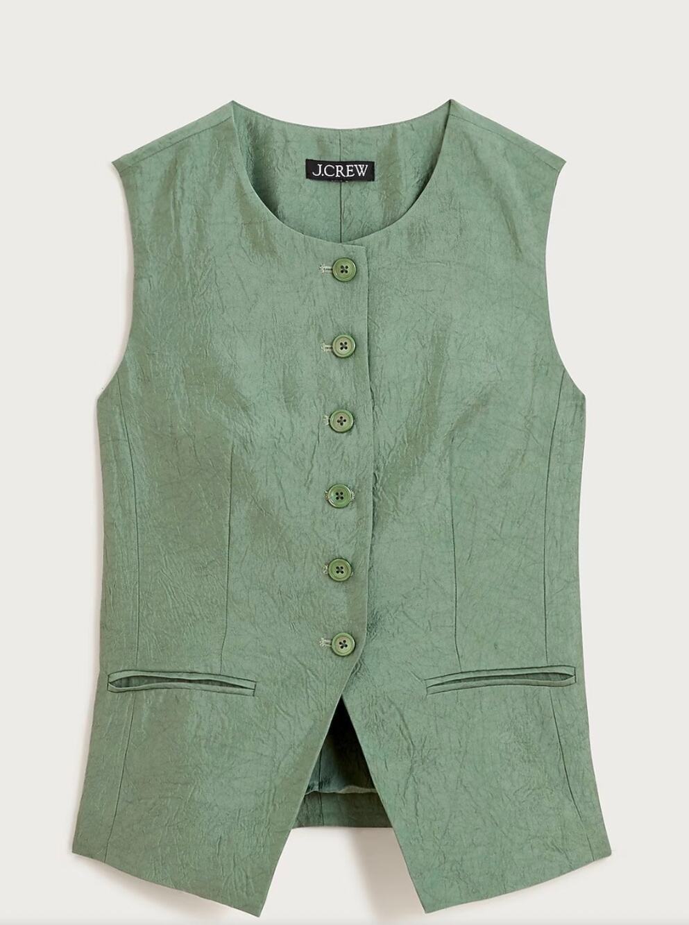 J.Crew Essential Cutaway Vest Top Textured Satin Green Size 4